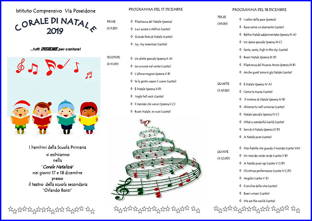 Poesie Di Natale Scuola Primaria.Corale Di Natale 2019